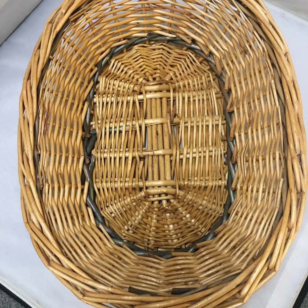 Oval Wicker Basket Home Decor Medium Natural Tan Two-Tone Woven Tray Farmhouse